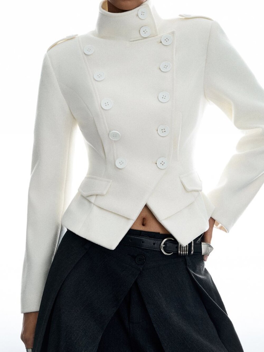 Beige Elegant Women's Button Long Sleeve Overcoat
